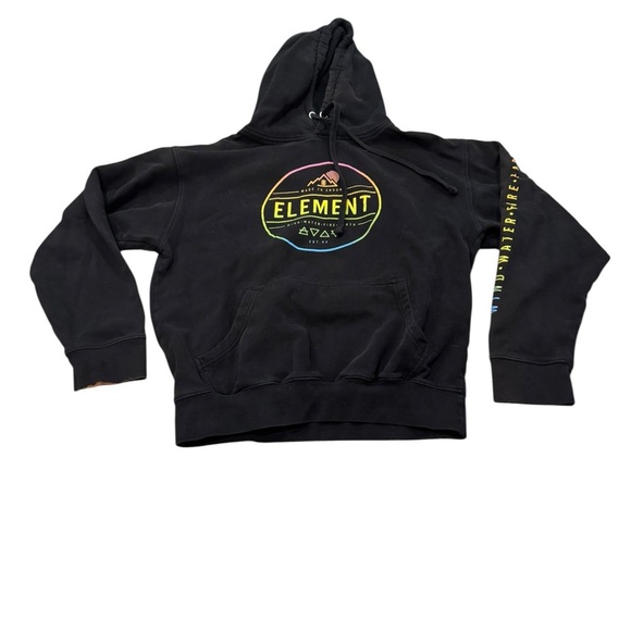 Element Tops - Element Black Hoodie with Multicolor Logo Vintage late 90s Y2K small flaw GUC